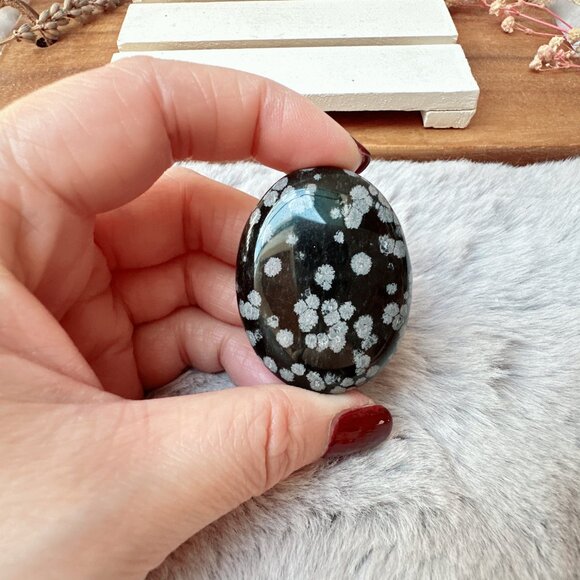 Beautiful Small Snowflake Obsidian Palm Stone - Picture 1 of 5